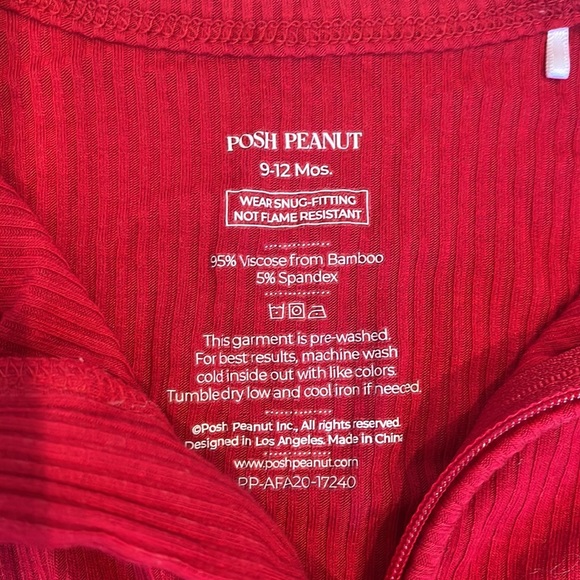 Posh Peanut- Crimson Red Ruffle Ribbed Footie- 9-12 Months - Picture 2 of 6